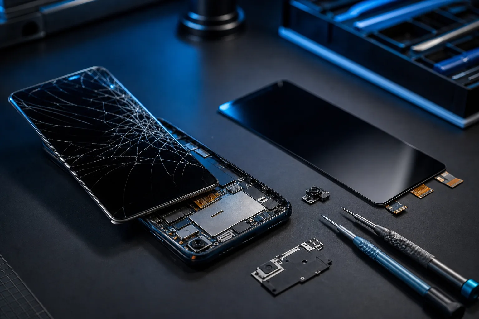 Samsung Galaxy-telefon under reparation på værksted